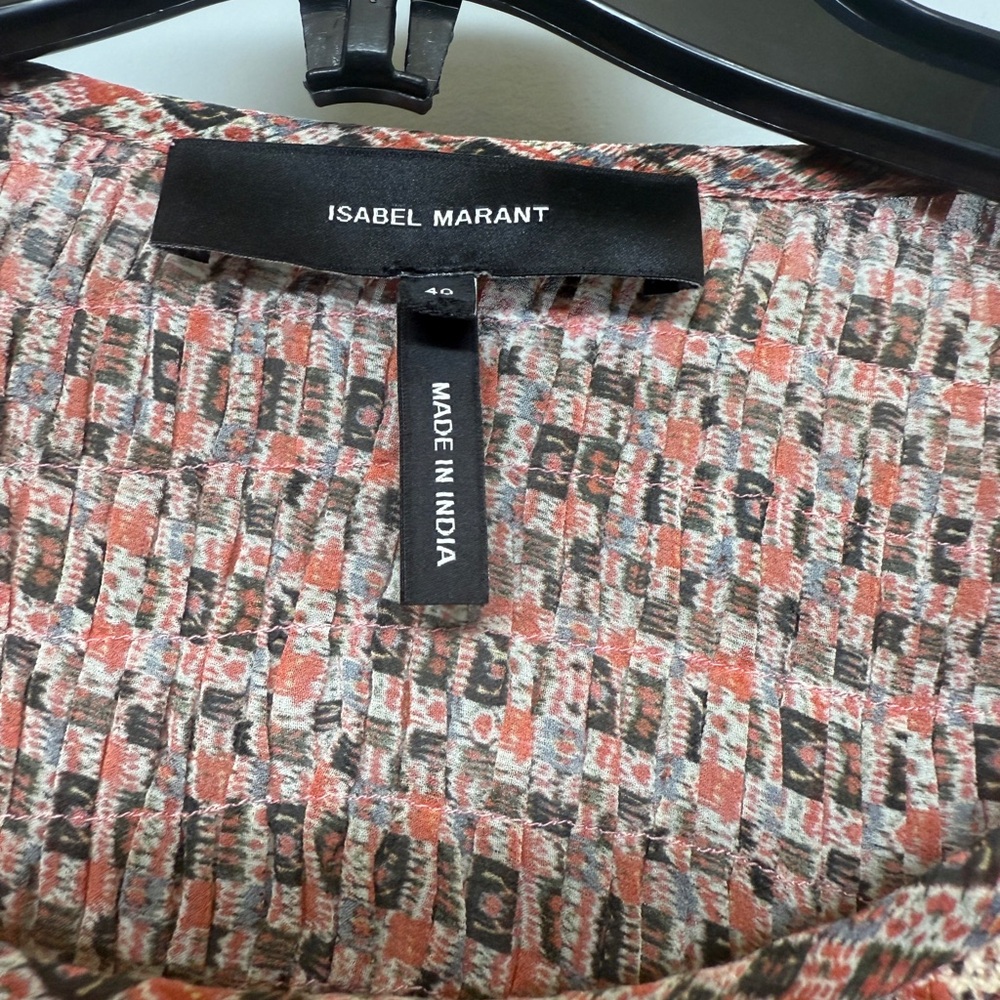 Isabel Marant Etoile 100% Silk Smocked Boho Peasant Geometric Tunic Top SIZE 12 - Picture 6 of 8